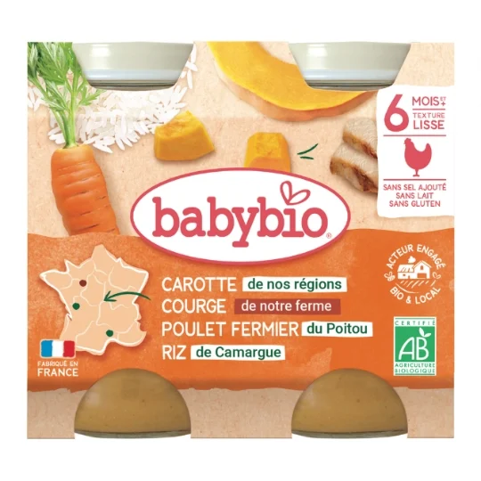  Organic baby pot from 6 months Carrot, Butternut, Chicken, Rice