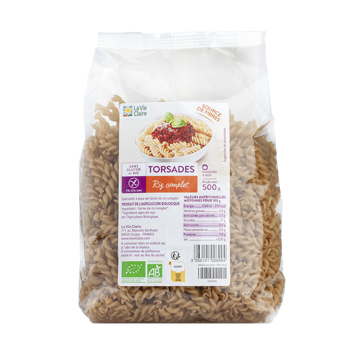 Torsades au riz complet sans gluten 500g - La Vie Claire