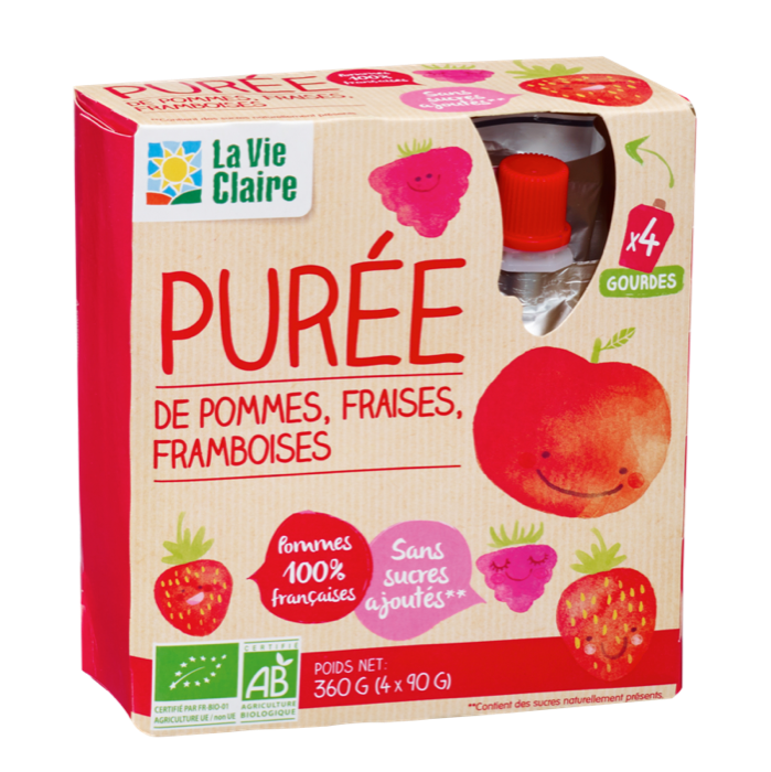 Puree Apple Strawberry Raspberry X4 90 g