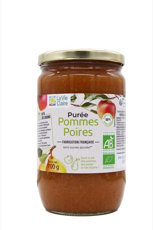 Pear apple puree with no added sugar 700g - La Vie Claire