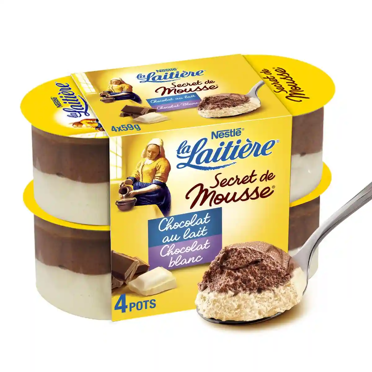 La Laitière secret de mousse duo Milk and white chocolate 