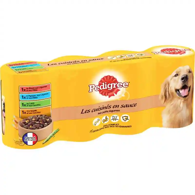 Pedigree dog food in 4 different sauces with vegetables