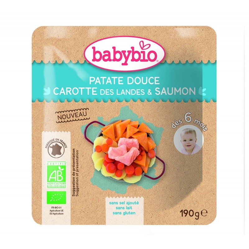 Babybio Poche Menu Patates Douce Carottes Saumon 6 Mois 190 g