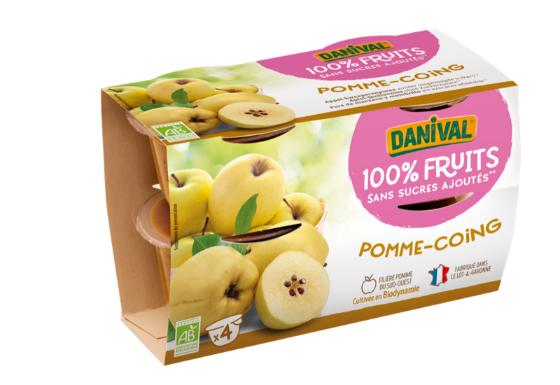 Purée 100% fruit pomme coing 4x100g - Danival