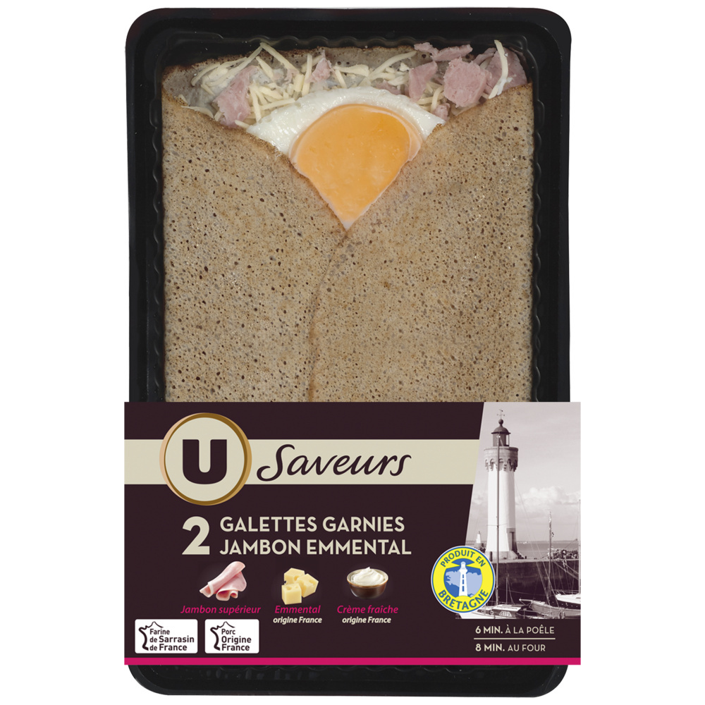 Wheat patties topped with superior ham and Emmental cheese