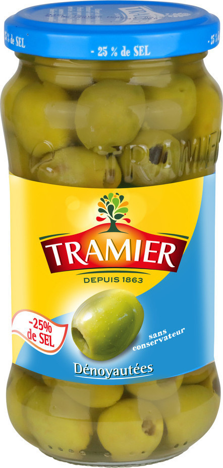Tramier pitted green olives -25% salt