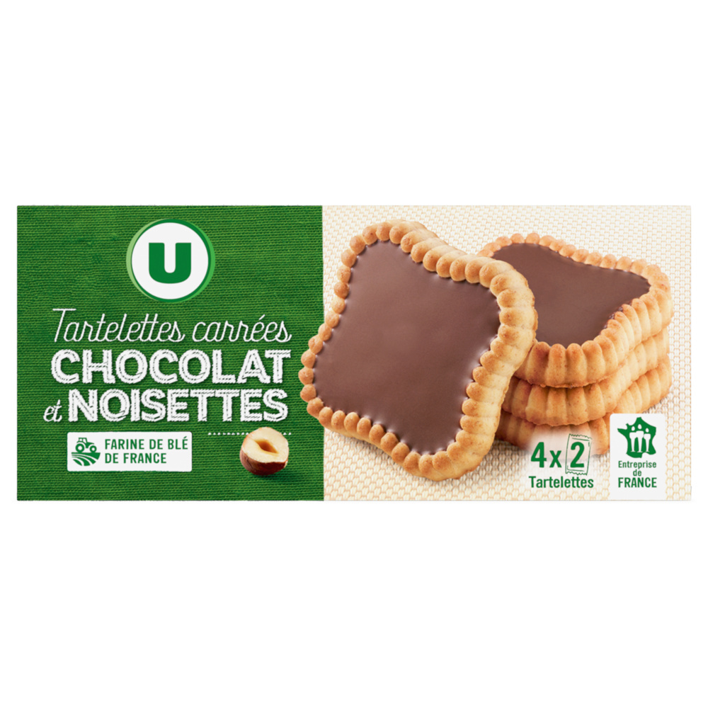 Square chocolate and hazelnut tartlets U
