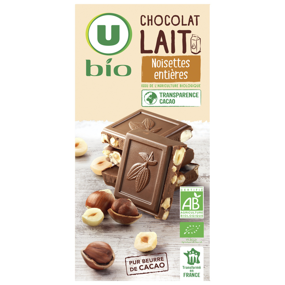 Milk chocolate with whole hazelnuts U Bio
