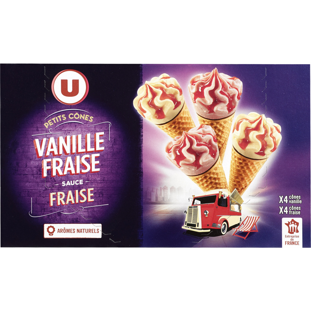 Strawberry vanilla ice cream cones U