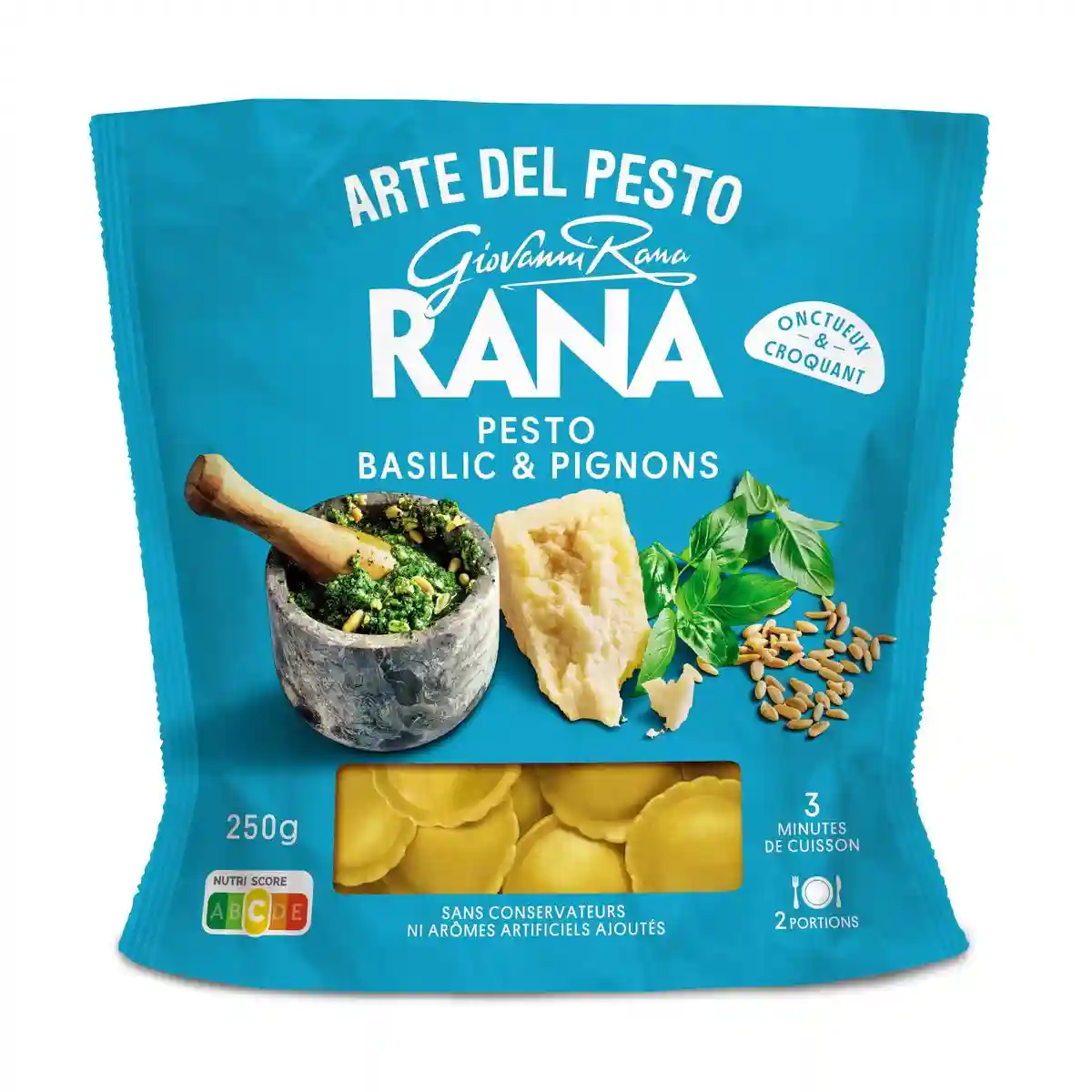Giovanni Rana ravioli with basil pesto and pine nuts