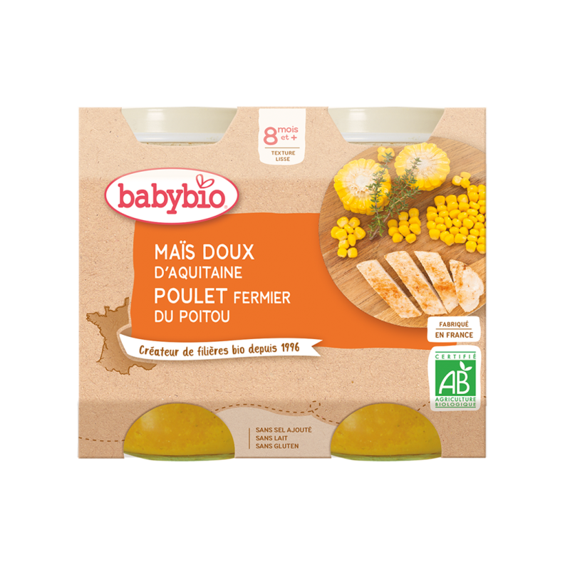 BABYBIO POT MAIS DOUX POULET 2X200G - DES 8 MOIS