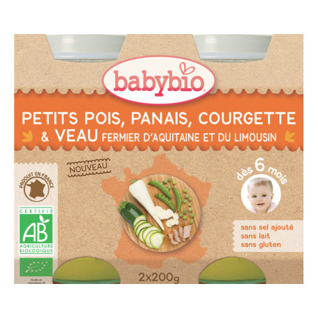 Babybio Pot Petits Pois Panais Courgette Veau - Des 6 Mois