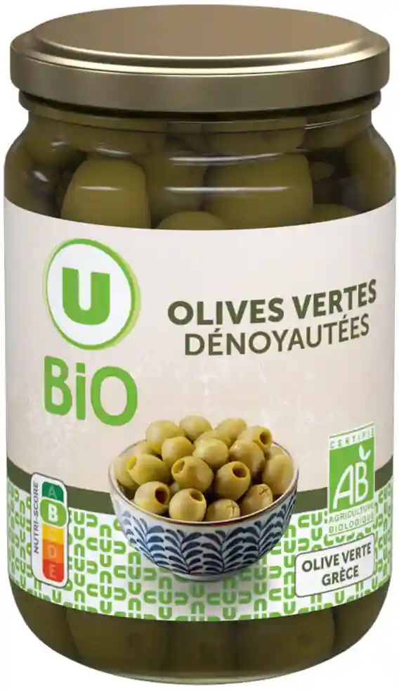 Organic pitted green olives U